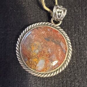 Large Silver and Brown Pendant Necklace